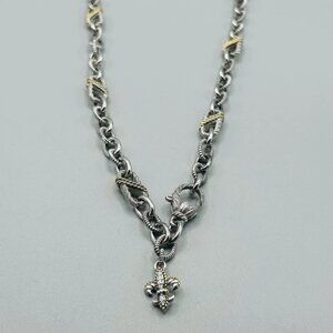 Judith Ripka FLEUR DE LIS Necklace Sterling Silver & 14k Gold Vermeil